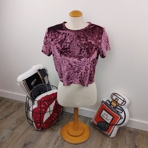 ARDENE | Purple Velvet Short Sleeve Crop Top